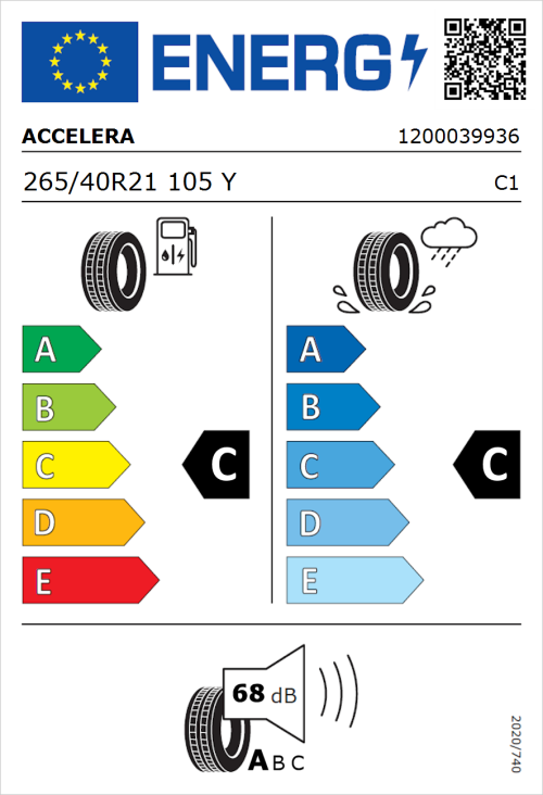 Tyre Label for Accelera Iota ST68 265/40R21 105Y