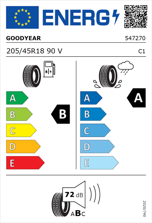 Tyre Label for Goodyear Eagle F1 Asymmetric 3 205/45R18 90V
