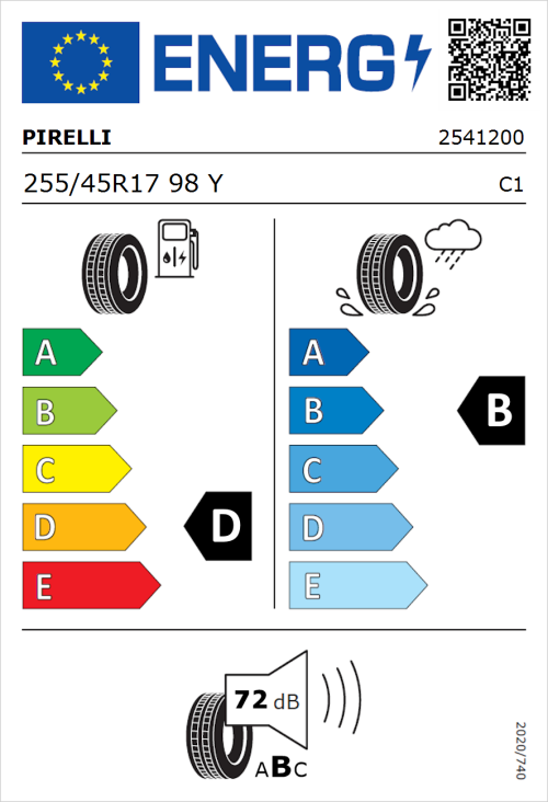 Tyre Label for Pirelli P Zero Asimmetrico 255/45R17 98Y