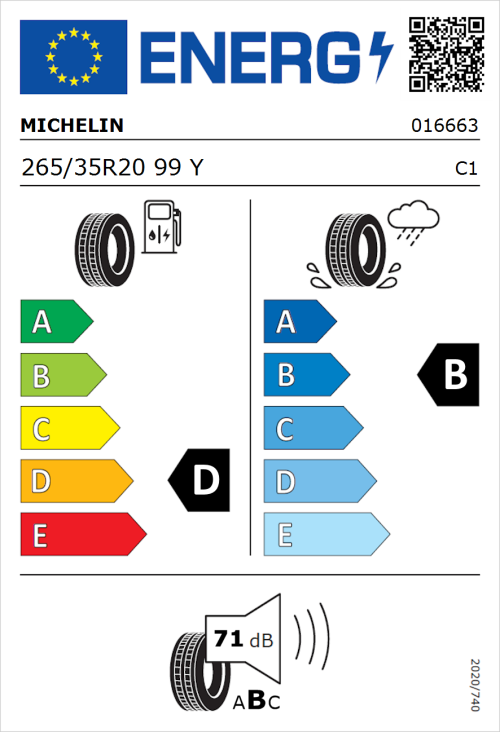 Tyre Label for Michelin Pilot Super Sport 265/35R20 99Y