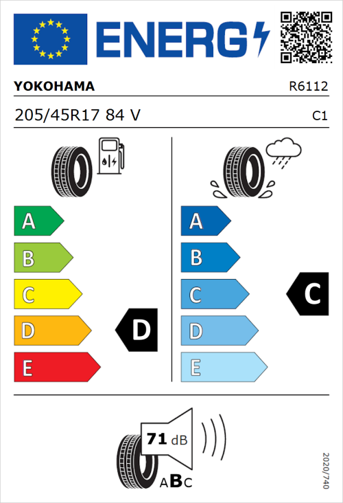 Tyre Label for Yokohama V103S 205/45R17 84V